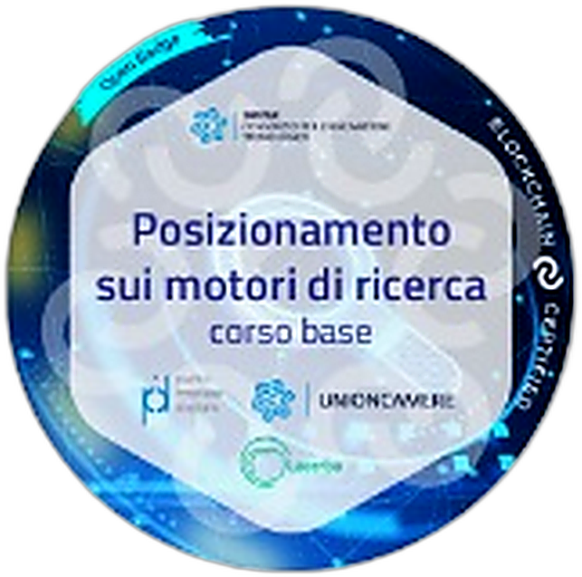 Badge certificazione Posizionamento sui motori di ricerca, corso base — DINTEC/Unioncamere