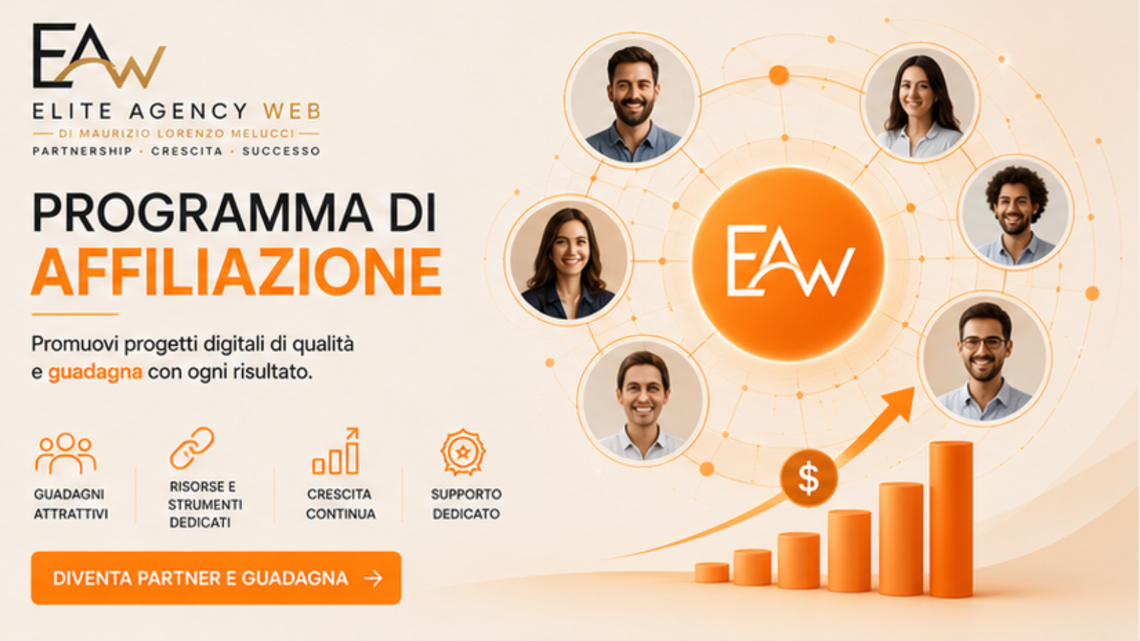 Banner del Programma di Affiliazione dedicato ai progetti digitali con opportunità di collaborazione e guadagno attraverso la promozione di prodotti e servizi digitali.