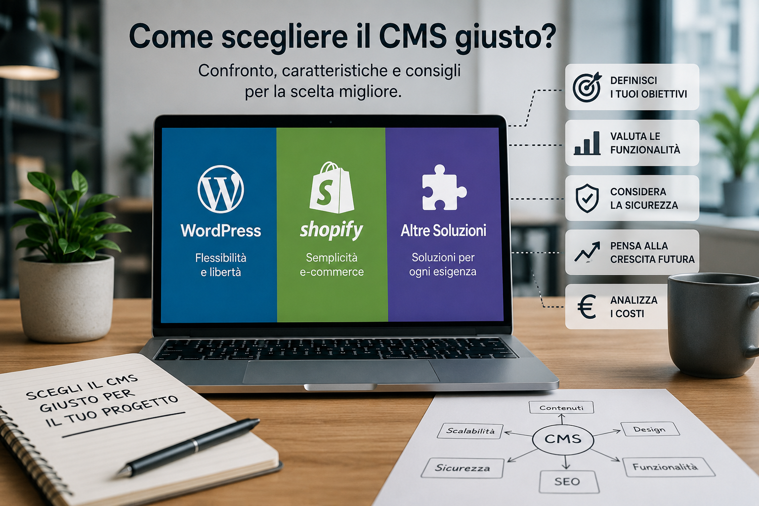 Il CMS giusto: confronto tra WordPress, Shopify e altre piattaforme per realizzare un sito web professionale.