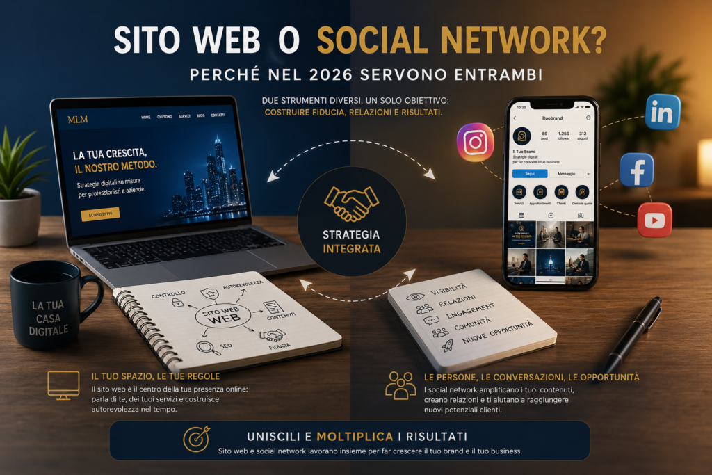 Sito web o social network: integrazione tra sito internet e social media per una strategia di marketing digitale efficace.