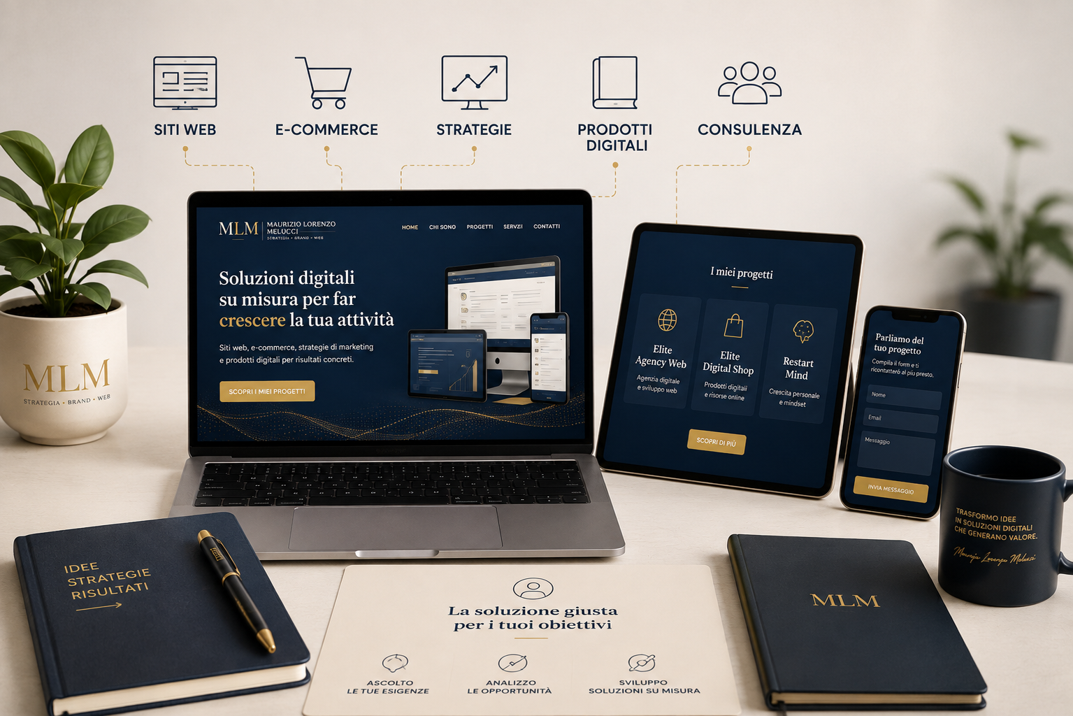 Immagine utilizzata nella call to action della pagina "Chi sono". Rappresenta il mio approccio alla progettazione di prodotti e servizi digitali pensati per creare valore concreto. Realizzo siti web professionali, strategie di branding, copywriting SEO, marketing digitale, strumenti e risorse digitali per aziende, startup, liberi professionisti e per chiunque desideri sviluppare o far crescere la propria presenza online con soluzioni digitali personalizzate.