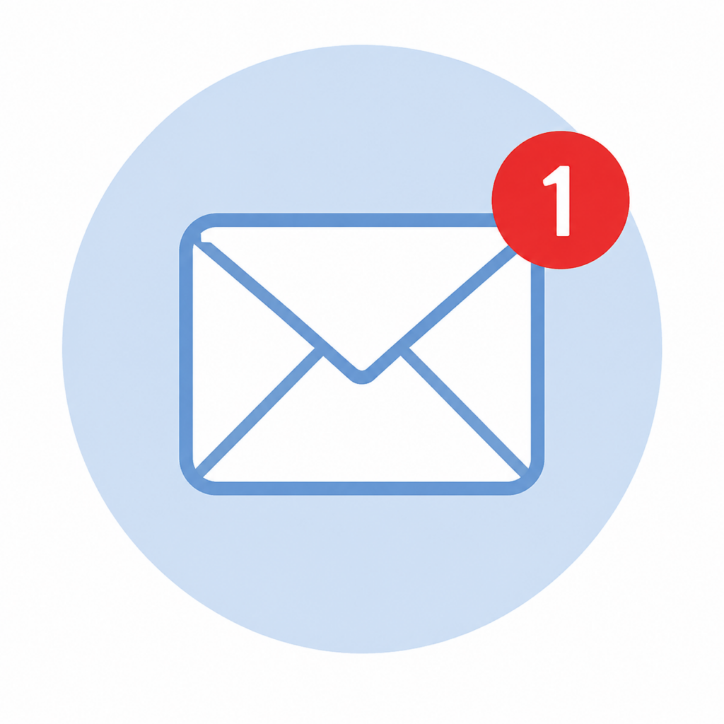 Icona di una busta con notifica di nuova email che invita a controllare il messaggio di conferma dell'iscrizione alla newsletter.