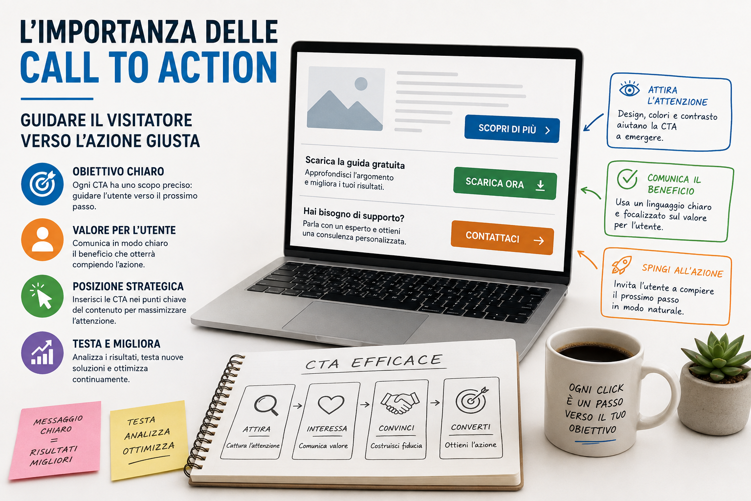 Call To Action efficace per aumentare conversioni e guidare i visitatori verso l'azione attraverso un copywriting strategico.