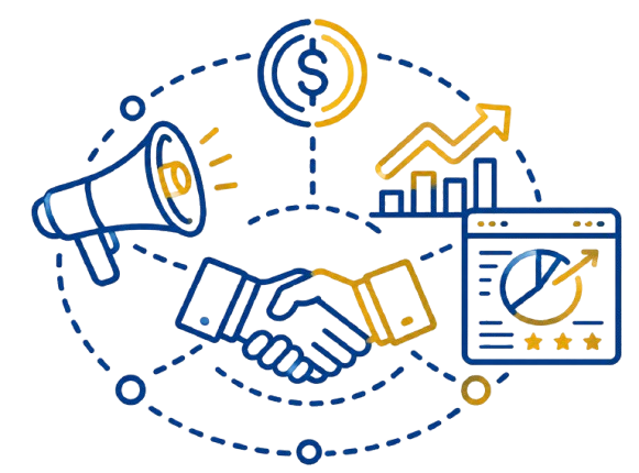 Icona che rappresenta programmi di affiliazione, affiliate marketing, partnership commerciali e opportunità di guadagno online con commissioni su vendite e servizi digitali.